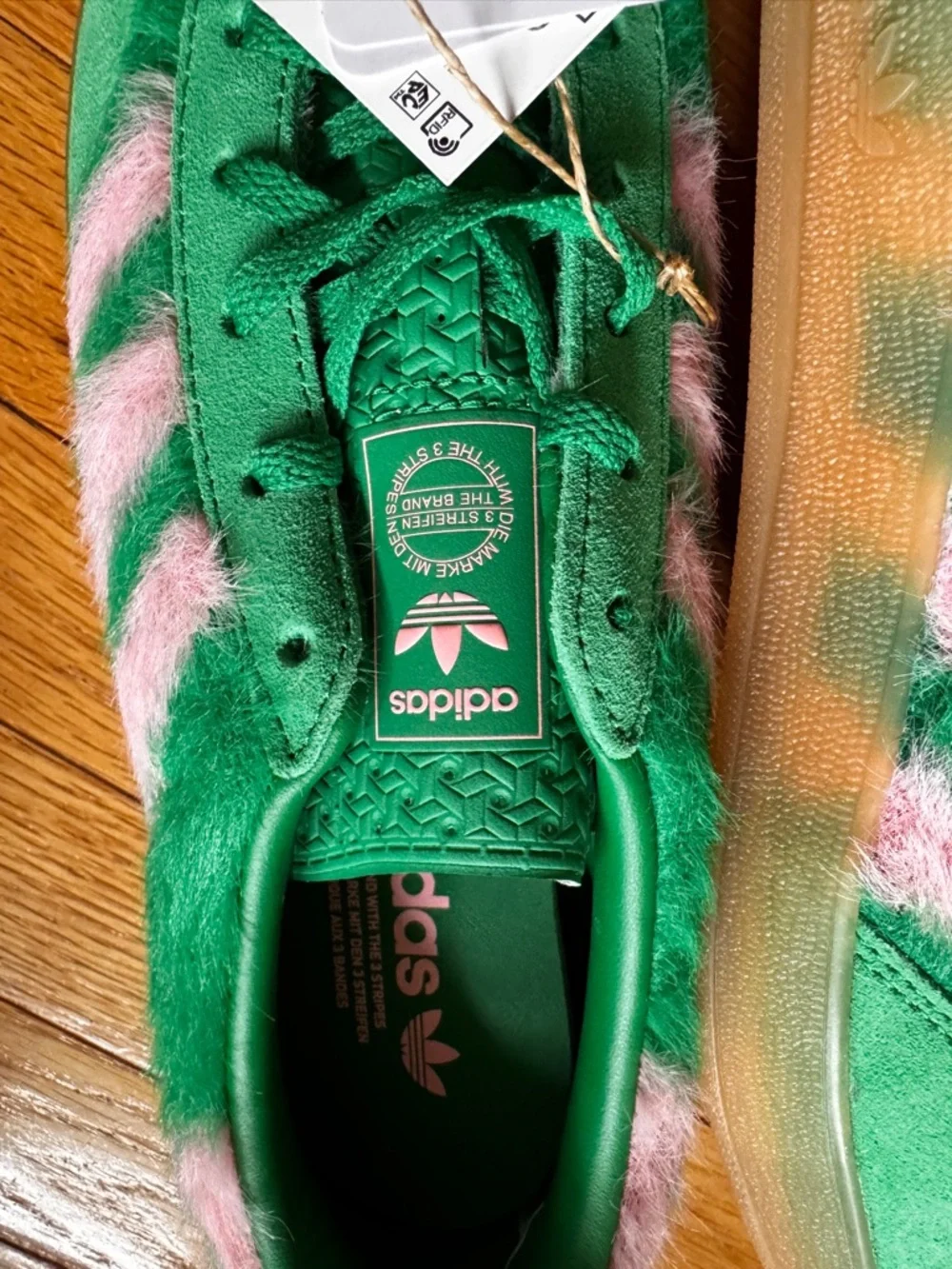 Adidas Gazelle Indoor- Green with Pink-Trim Sneakers - Picture 7 of 13